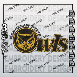 NCAA Kennesaw State Owls Embroidery File, 3 Sizes, 6 Formats, NCAA Machine Embroidery Design, NCAA Kennesaw Teams