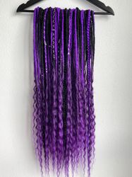 Black and purple Synthetic Double Ended Dreadlocks with curly ends, Ready to ship