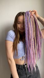 Blonde purple and Pink Synthetic Double Ended Dreadlocks, ready to ship