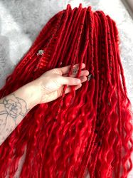 Red synthetic curly Double Ended Dreadlocks, Ready to ship