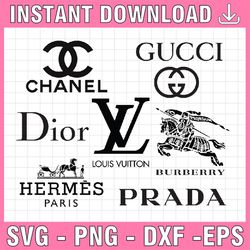 Logo Brand Bundle svg Louis Vuitton svg, Chanel svg, Burberry svg, Prada svg, Gucci svg, Hermes Paris svg, Dior svg, png