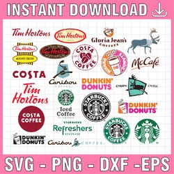 Logo Brand Bundle svg Starbucks svg, Dunkin' Donuts svg, McCafe svg, Tim Hortons svg, Gloria Jean's Carion Coffee svg