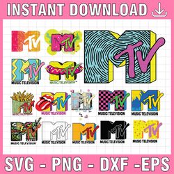 MTV Bundle SVG, PNG Cricut Ready, Cut Files, Digital Vector File | 15 Designs Retro MTV, Music Television, 80's, 90's tv