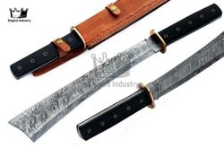 21'' Hunting Machete Damascus Steel Blade Battle Ready With Sheath Best Gift