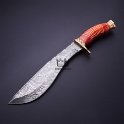 Handmade Damascus Steel Hunting Bowie Knife Fixed Blade Sheath Survival Knife