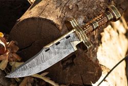 Handmade Hunting Knife Damascus Blade Cowboy Knife With Sheath Amazing File Work On Handle