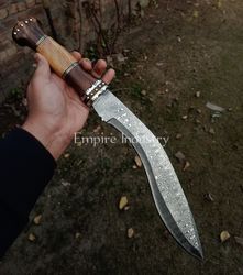 Handmade Damascus Steel Hunting Kukri Fixed Blade Survival Knife With Sheath, Sword Buy