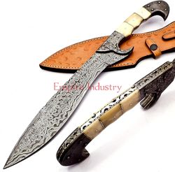 Hunting Machete Damascus Steel Blade Battle Ready With Sheath Best Gift For Him