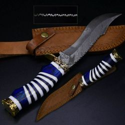 15'' Handmade Damascus Steel Hunting Bowie Knife, Fixed Blade With Sheath - Sword Shop By Empire Industry