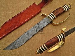 18'' Handmade Damascus Steel Hunting Long Bowie Knife, Fixed Blade With Sheath - Sword Shop By Empire Industry