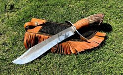 Stag Horn Handle 17'' Handmade High Carbon Steel Hunting Bowie Knife Fixed Blade With Sheath Best Gift - New Year Gift