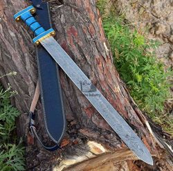 32'' Handmade Damascus Steel Double Edge Hunting Sword, Fixed Blade With Sheath - Sword Shop By Empire Industry