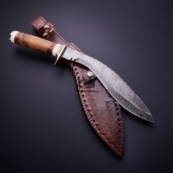 Handmade Damascus Steel Hunting Kukri Fixed Blade Survival Knife With Sheath, Sword Buy Combat Knife Gift For Him