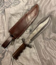 Handmade Damascus Steel Hunting Fixed Blade Survival Bowie With Sheath, Sword Buy Combat Knife Gift For Him