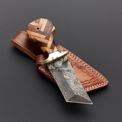 Handmade Damascus Steel Hunting Knife Fixed Blade Survival Bowie With Sheath, Sword Buy Combat Knife Gift For Him