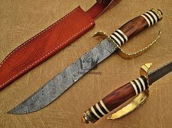 Handmade Damascus Steel 18 Inch Hunting Fixed Blade Survival Bowie With Sheath, Sword Buy Combat Knife Gift For Him