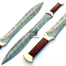 Handmade Damascus Steel 24 Inch Double Edge Hunting Celtic Sword Roman Gladius Dark Age Sword Viking Sword With Sheath
