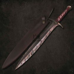 LOTR Hobbit Sting Sword Replica Sword Handmade Damascus Steel Double Edge Blade Decor Sword With Leather Sheath