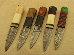Lot Of 5 Handmade Damascus Steel Sgian Dibh Scottish Dirk Knives Hunting Knives With Sheath Cleaver Nakiri Yanagiba