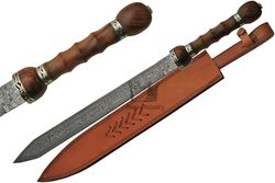 Hand Forged Damascus Steel 32 Inch Hunting Sword Roman Gladius Dark Age Sword Viking Sword With Sheath Historic Sword