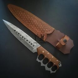 Handmade Damascus Steel Hunting Bowie Knife With Sheath Fixed Blade Camping Knife Hunting Bowie Survival Knife