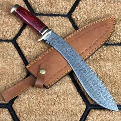 18'' Handmade Damascus Steel Hunting KUKRI Knife With Sheath Camping Knife Hunting Bowie Survival Knife COMBAT KNIFE