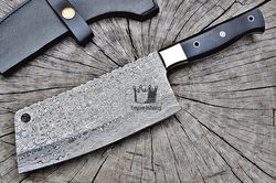 Handmade Damascus Steel Full Tang Hunting Cleaver Knife With Sheath Chef Chopper Butcher Knife Serbian Knife