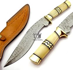 15'' Handmade Damascus Steel Hunting KUKRI Knife With Sheath Camping Knife Hunting Bowie Survival Knife COMBAT KNIFE