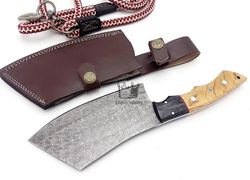 12'' Handmade Damascus Steel Full Tang Hunting Cleaver Knife With Sheath Chef Chopper Butcher Knife Serbian Knife