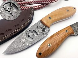 handmade damascus steel full tang hunting bowie knife with sheath fixed blade camping knife hunting bowie small bowie