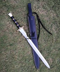 Hand Forged High Carbon Steel Double Edge Hunting Sword With Sheath Fixed Blade Gift Survival Knife Medieval Swords