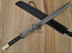 Hand Forged Damascus Steel Viking Hunting Full Tang Sword With Sheath Fixed Blade Gift Survival Knife Medieval Swords