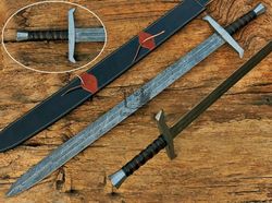 Empire Custom Handmade Damascus Steel 34 Inch Viking Sword Fixed Blade Hunting Sword Straight Edge Wood Handle