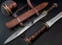 Empire Custom Handmade Damascus Steel Hunting Roman Sword Fixed Blade Hunting Sword Straight Edge Wood Handle