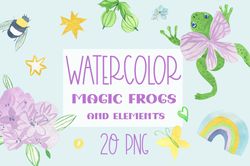 Watercolor Frog Clipart.