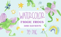 Celestial watercolor fairy wings. Watercolor frogs clipart