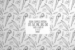 Tulip paper. Seamless floral pattern black and white hand