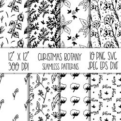Seamless floral pattern black and white hand drawn