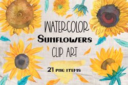 Watercolor sunflowers. Wall decor sunflowers.