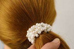 Beaded Scrunchies, Faux Pearl Hair Ties, Bridesmaid Proposal Ponytail Holder for Wedding Hair Tie