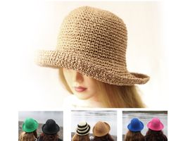 Summer Straw hat Women's raffia foldable sun hat floppy beach boho style seaside hat, Crochet summer hat, gift for Her