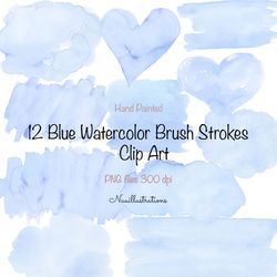 Blue shapes brush strokes watercolor PNG transparent background clip art