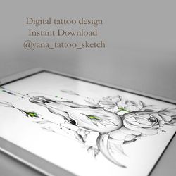 Cow Skull Tattoo Designs With Flowers Bull Skull Tattoo Ideas Design Sketch, Instant download JPG, PNG