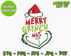Merry Grinchmas Svg, Cricut Digital Vector Cut File, Silhouette Digital File, Grinch Clipart Cut Files, Svg, Png, Dxf jp