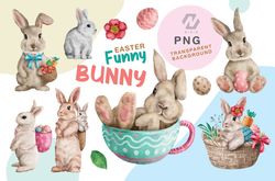 Cute Bunny Easter Watercolor Collection Png, Easter Png