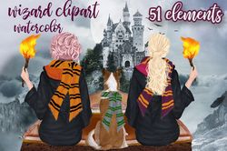 Wizard Girls Clipart Png, Wizard Friends, Wizard Clipart, Wizard Watercolor