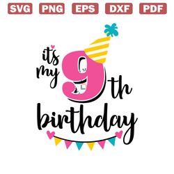 9th Birthday SVG, Ninth Birthday cut file, Girls Birthday Shirt svg file