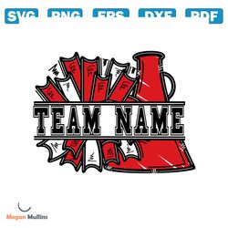 Cheer Design PNG, Add Your Own Name Cheer Megaphone and Pom Poms in Red PNG, Cheer Sublimation PNG, Cheerleading design