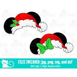 Mouse Christmas Santa Ear Hat SVG, Digital Cut Files in svg, dxf, png and jpg, Printable Clipart, Instant Download