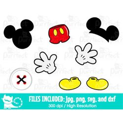 Mouse Head Body Hands Shoes SVG, Mouse Head and Body SVG, Digital Cut Files in svg, dxf, png and jpg, Printable Clipart